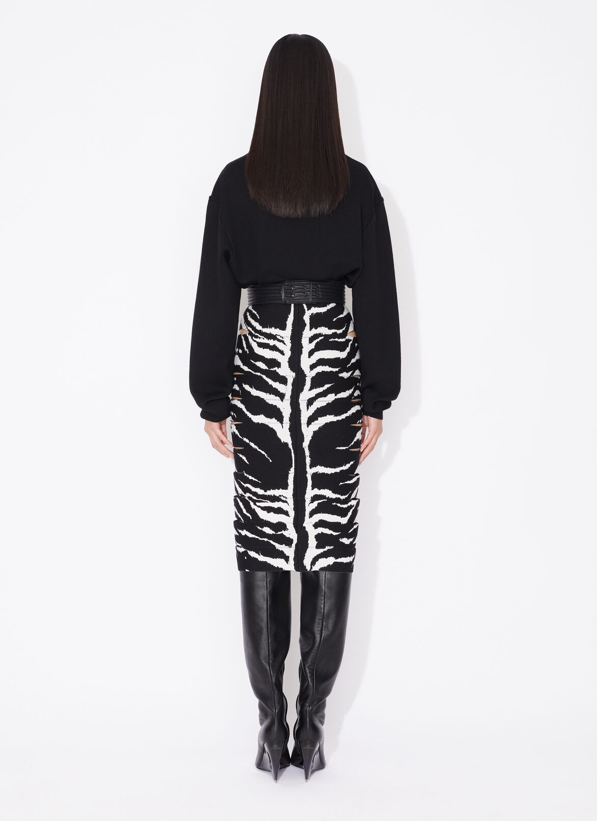 PENCIL ANIMAL KNIT SKIRT ALAÏA BLACK PENCIL ANIMAL KNIT SKIRT